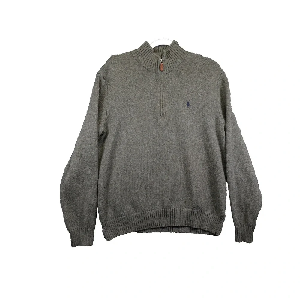 Polo Ralph Lauren Sweater 1/4 Zip Men's Large Ribbed Green Knit Cotton Pony Logo